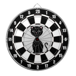 Zwart-wit zwart katten cartoon dartbord