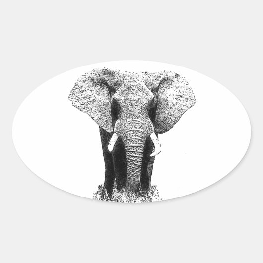 Zwart-witachtig olifant ovale sticker (Voorkant)