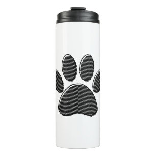 Zwart-witafdrukken met puppy Paw in striped vorm Thermosbeker