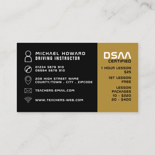 Zwart-witauto Logo, autorijschool, docent Visitekaartje (Achterkant)