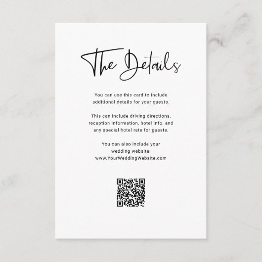 zwart-witbekleding | QR Code Wedding Details Informatiekaartje (Voorkant)