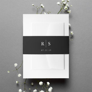 Zwart-witbewerkbare kleurenmonogram bruiloft uitnodigingen wikkel