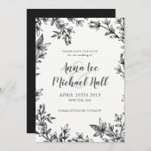 Zwart-witbladeren Aangepaste bruiloft opslaan Datu Save The Date (Voorkant / Achterkant)