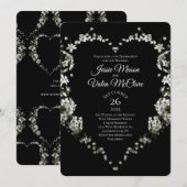 Zwart-witbloem Heart Gothic Wedding Kaart (Voorkant / Achterkant)