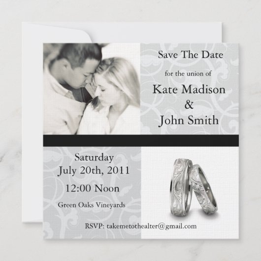 Zwart-witbruiloft "Save the Date" Save The Date (Voorkant)