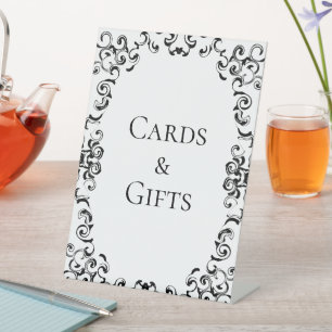 Zwart-witbruin gothisch huwelijk reclamebord met voetstuk