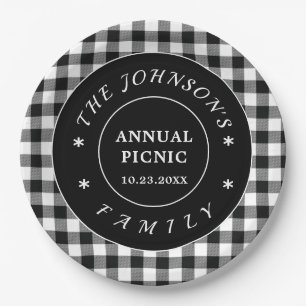 Zwart-witbuffelruitjes picknickpapier bord