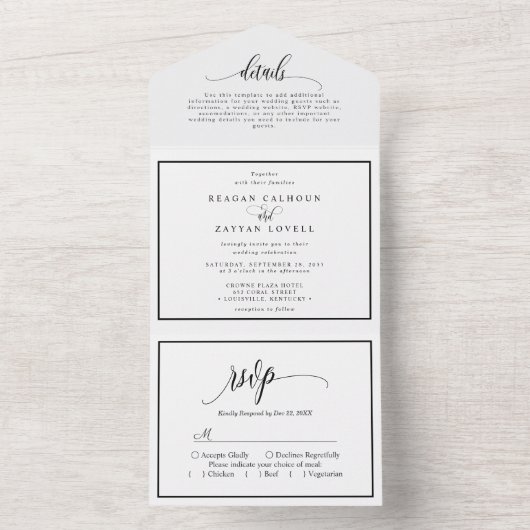 Zwart-witcalligrafie All In One Uitnodiging (Binnen)