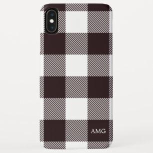 Zwart-witcontrole Tartan speldenmonogram iPhone XS Max Hoesje