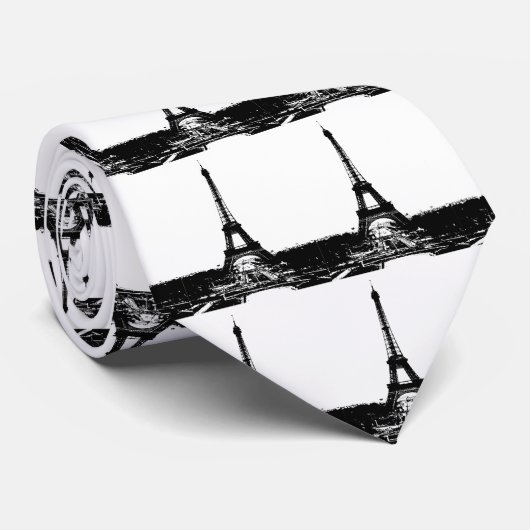 Zwart-wite Eiffeltower Stropdas (Opgerold)