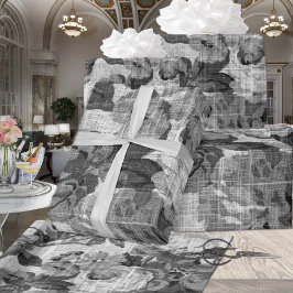 Zwart-witflessenstaafje met botanische ontkoppelin cadeaupapier