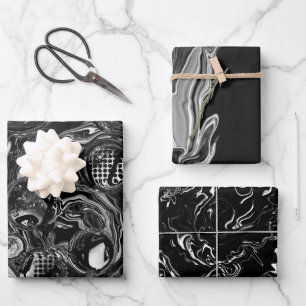 Zwart-witfluid Art Modern Abstract Inpakpapier Vel