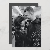 Zwart-witfoto Moderne handgeschreven bruiloft Save The Date (Voorkant / Achterkant)