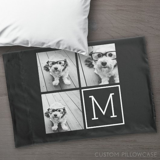 Zwart-witfotocollage met monogram kussensloop