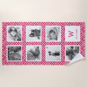 Zwart-witfotocollage | Roze monogram Strandlaken (Voorkant)