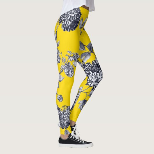 Zwart-witgele botanische Floral Leggings (Rechts)