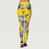 Zwart-witgele botanische Floral Leggings (Achterkant)