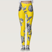 Zwart-witgele botanische Floral Leggings (Voorkant)