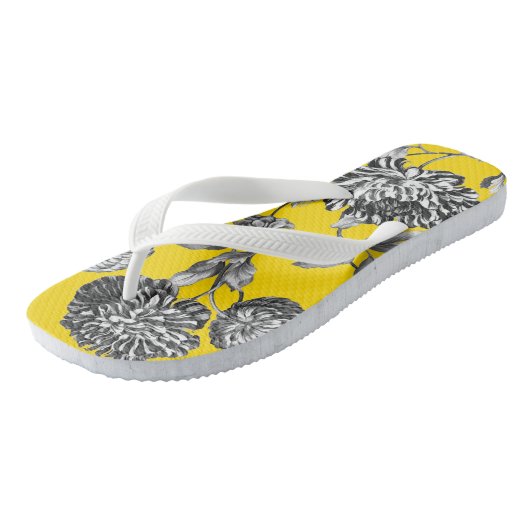 Zwart-witgele botanische Floral Teenslippers (Schuin)