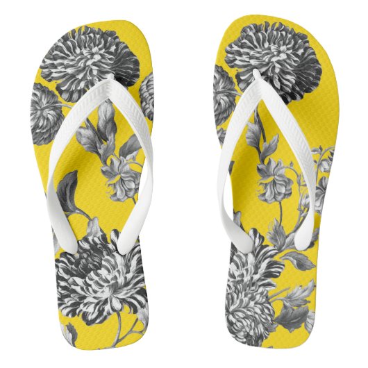 Zwart-witgele botanische Floral Teenslippers (Voetbed)
