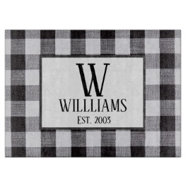 Zwart-witgingham Monogram Familienaam Jaar Snijplank