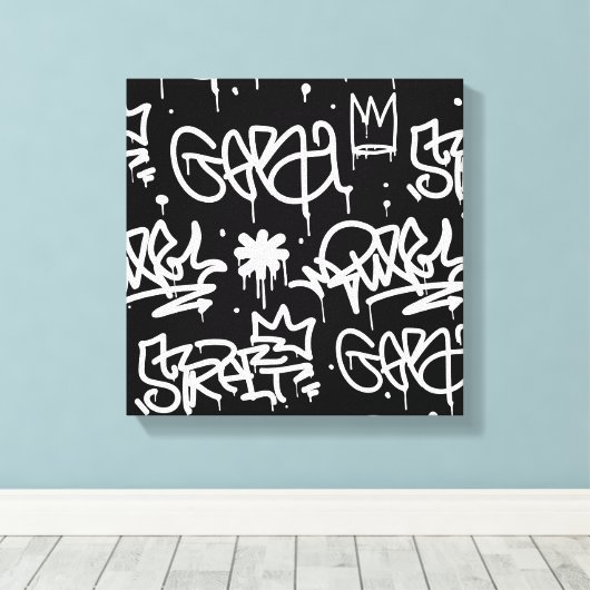 Zwart-witgrijs patroon canvas afdruk (Insitu (Houten vloer))