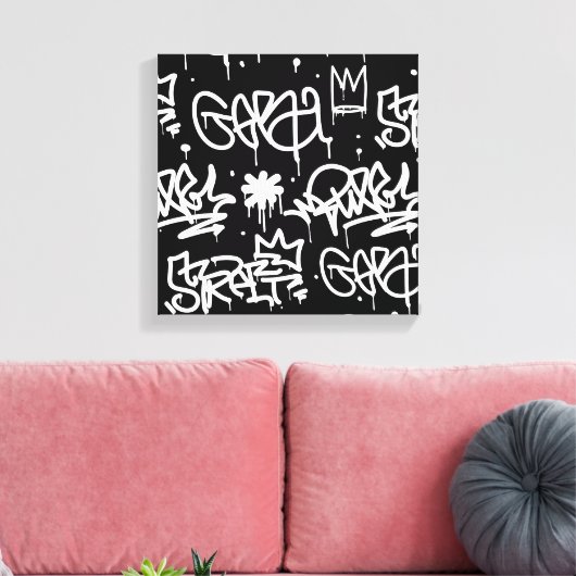 Zwart-witgrijs patroon canvas afdruk (Insitu (Woonkamer))