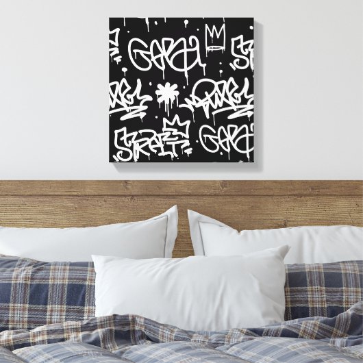 Zwart-witgrijs patroon canvas afdruk (Insitu (Slaapkamer))