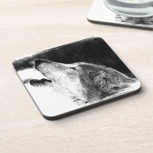 Zwart-witgrijs Wolf-schets Drankjes Onderzetter (Linkerzijde)