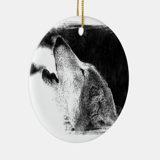 Zwart-witgrijs Wolf-schets Keramisch Ornament (Rechts)