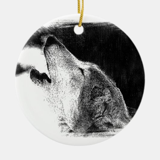 Zwart-witgrijs Wolf-schets Keramisch Ornament (Voorkant)