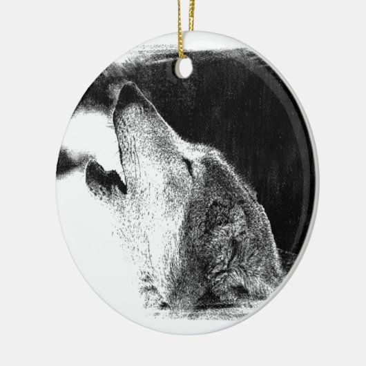 Zwart-witgrijs Wolf-schets Keramisch Ornament (Links)