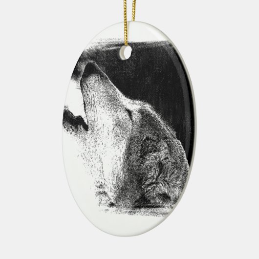 Zwart-witgrijs Wolf-schets Keramisch Ornament (Links)