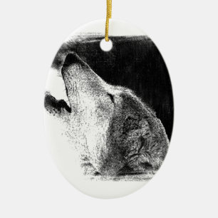 Zwart-witgrijs Wolf-schets Keramisch Ornament