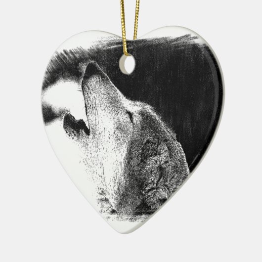 Zwart-witgrijs Wolf-schets Keramisch Ornament (Links)