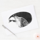 Zwart-witgrijs Wolf-schets Ovale Sticker (Envelop)