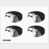 Zwart-witgrijs Wolf-schets Ovale Sticker (Vel)