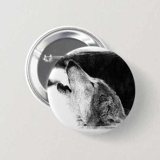 Zwart-witgrijs Wolf-schets Ronde Button 5,7 Cm (Voorkant /achterkant)