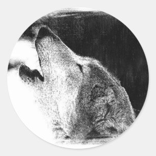 Zwart-witgrijs Wolf-schets Ronde Sticker