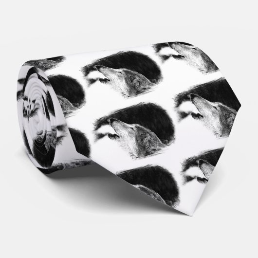 Zwart-witgrijs Wolf-schets Stropdas (Opgerold)