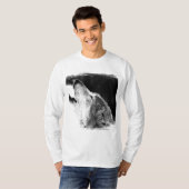 Zwart-witgrijs Wolf-schets T-shirt (Voorkant volledig)