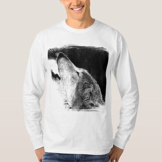 Zwart-witgrijs Wolf-schets T-shirt (Voorkant)