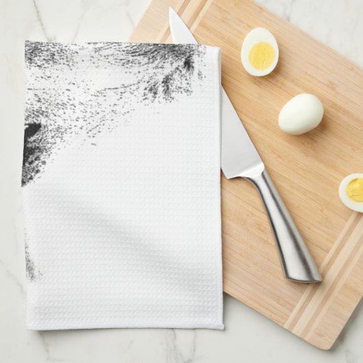 Zwart-witgrijs Wolf-schets Theedoek (Quarter Fold)