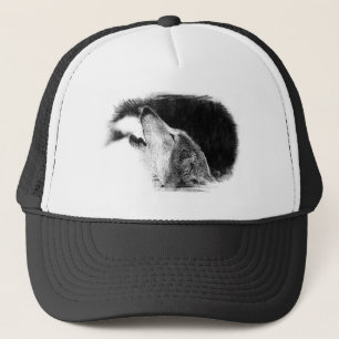 Zwart-witgrijs Wolf-schets Trucker Pet