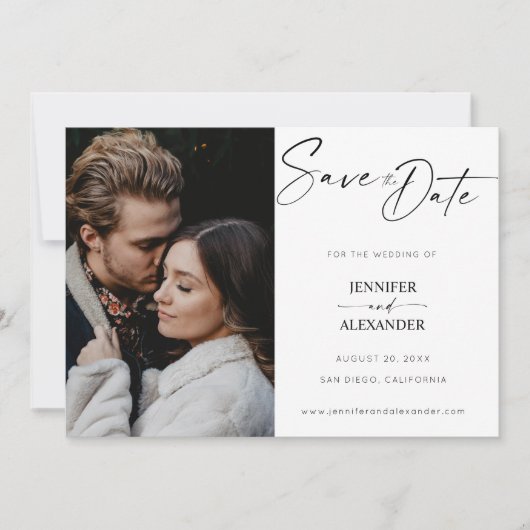 Zwart-witkalligrafie Foto Opslaan Datum Invi Kaart (Voorkant)