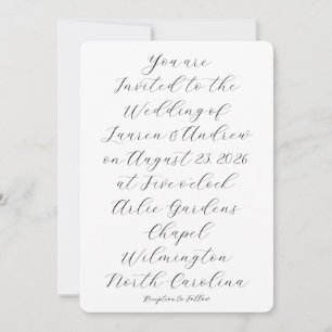 Zwart-witkalligrafie Manuscript Modern Wedding Kaart
