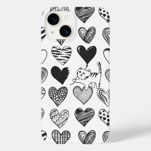 Zwart-witkat en hartpatroon Case-Mate iPhone 14 hoesje