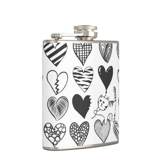 Zwart-witkat en hartpatroon heupfles (Rechts)