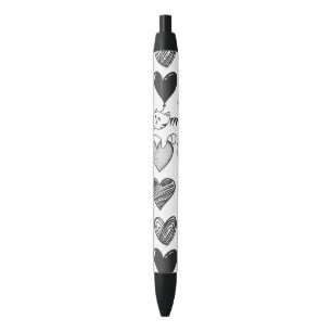 Zwart-witkat en hartpatroon zwarte inkt pen