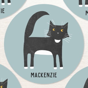 Zwart-witkat op maat ronde sticker